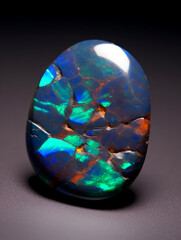 Natural Australian precious black matrix opal. Multi color flashes cabochon polished gemstone setting for jewelry making