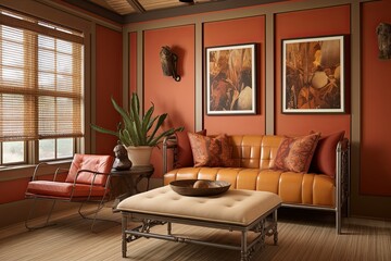 Metal and Leather Country-Inspired Room: Terracotta Textile Highlights