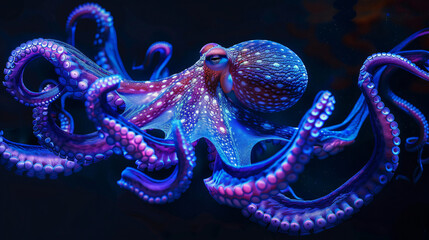 Octopus brakemen a fictional deep sea luminous tarn - obrazy, fototapety, plakaty