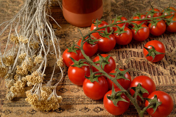 Grape of cherry tomatoes, herbs