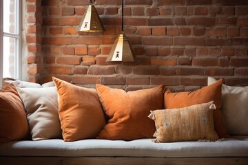 Cozy Loft: Terra Cotta Cushions and Exposed Brick Wall Harmony
