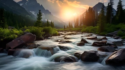  Panoramic view of a mountain river in the Canadian Rockies. © Iman