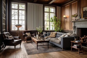 Naklejka na ściany i meble Dutch-Inspired Historic Home: Wooden Flooring and Cozy Lounge