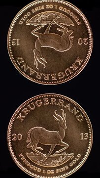 gold krugerrand rotating in vertical