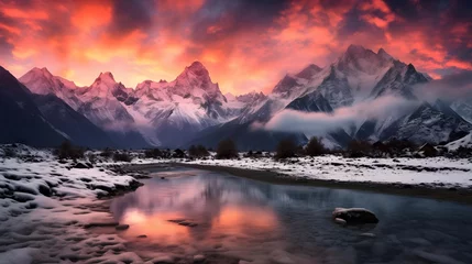 Poster Beautiful panoramic landscape of New Zealand alps at sunset © Iman
