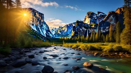 Fototapeten Panoramic view of the mountain river in Altai, Russia © Iman