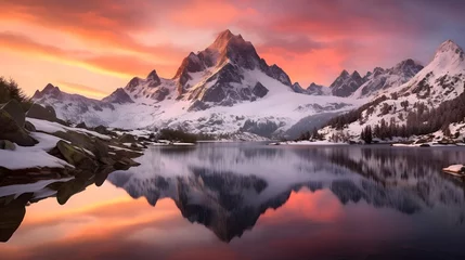 Outdoor-Kissen Mountain lake panorama with reflection of Matterhorn peak at sunset, Switzerland © Iman
