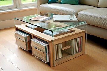Creative Storage Solutions and Glass Tables with Built-In Magazine Holders for an Elegant Home