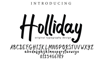 Holliday Font Stylish brush painted an uppercase vector letters, alphabet, typeface