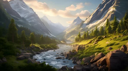 Foto op Canvas Beautiful panoramic view of the mountain river in the mountains © Iman