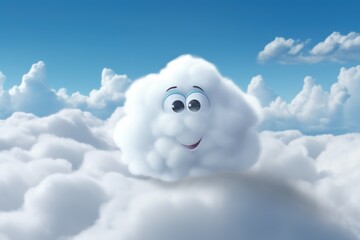a cartoon cloud with eyes and a smiling face