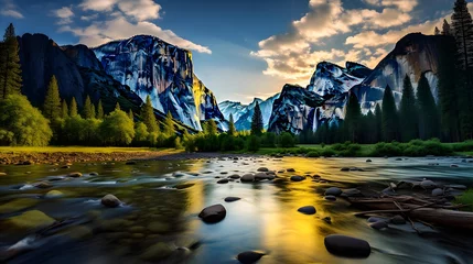 Foto op Plexiglas Panoramic view of a mountain river in Yosemite National Park, California, USA © Iman