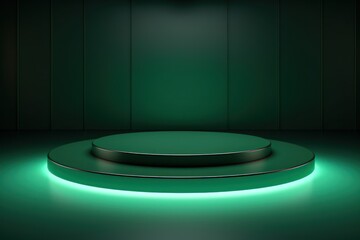 a green podium with a green light