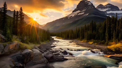  Panoramic view of a mountain river in Glacier National Park, Montana © Iman