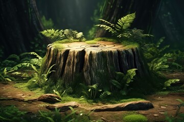 a tree stump in the forest - Powered by Adobe