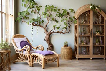 Grapevine Coastal Villa: Rustic Charm with Vine-themed Decor, Rattan Furniture, and Wooden Flooring