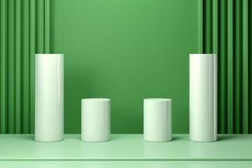 Fototapeta premium a group of white cylinder shapes on a green shelf