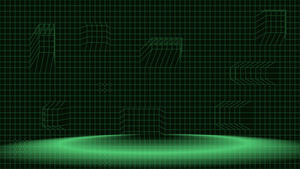 Geometric Abstract Background isolated dark green, green line technology futuristic concept. Horizontal banner or wallpaper template. Suit for cover, header, poster, banner, web, wallpaper