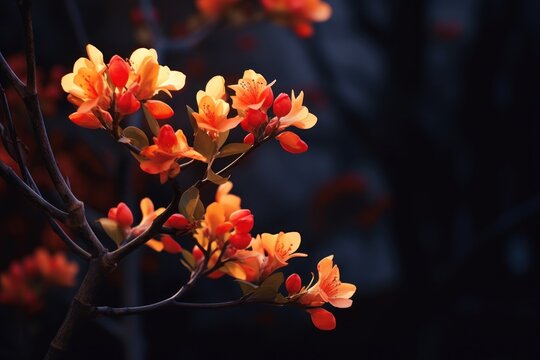 a close up of flowers on a tree