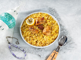 Spiced Chicken Biryani on Plate for Ramadan Iftar