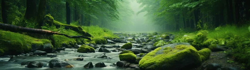 Fotobehang a river running through a forest © sam
