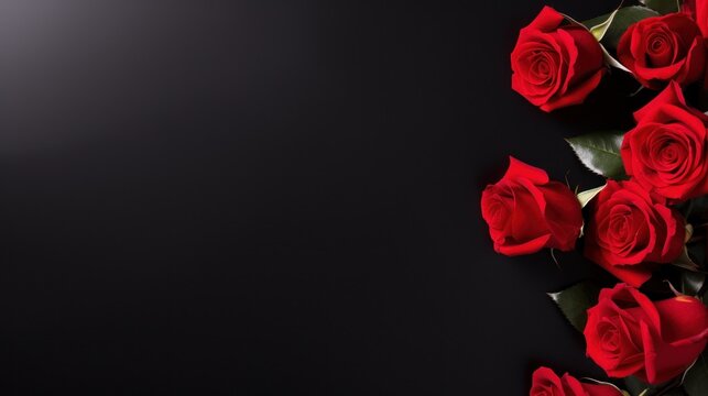 a group of red roses on a black background