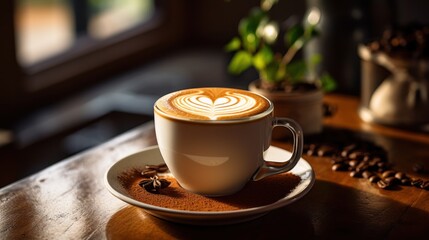 a cup of coffee with a heart design on top
