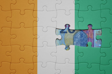 puzzle with the national flag of cote divoire and euro banknote. finance concept
