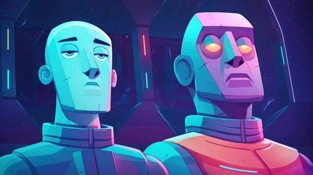 a cartoon of two robots