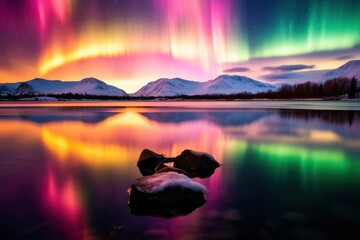 a colorful lights over a lake