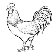 a black and white drawing of a rooster