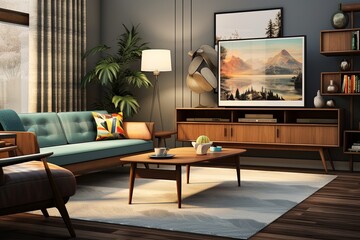 Mid-Century Augmented Reality Living Room Designs with High-Tech Systems