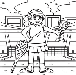 Tennis Female Player with Trophy Coloring Page