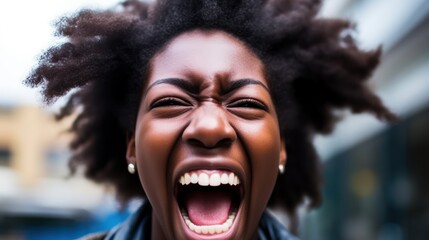a close up of a woman screaming