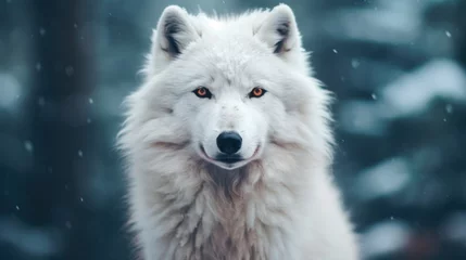 Schilderijen op glas a white wolf with orange eyes © sam