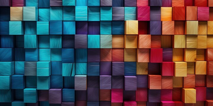 Colorful wooden blocks aligned. Wide format.