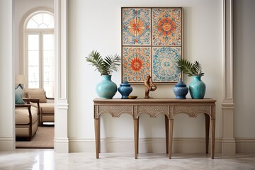 Vintage Console Tables and Mediterranean Tilework: A Colorful Living Space Affair