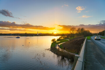 Sunset at the Willen Lake. Milton Keynes. England