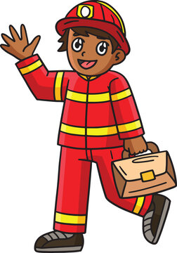  Firefighter with Handbag Cartoon Colored Clipart
