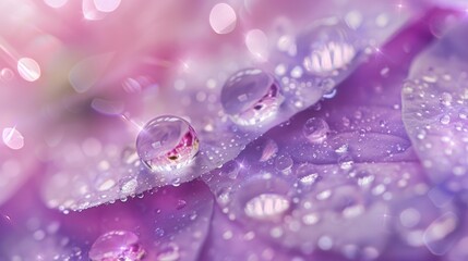 four water droplets sitting in a purple flower