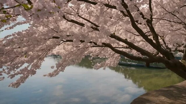 Cherry Blossoms along the water. Springtime 