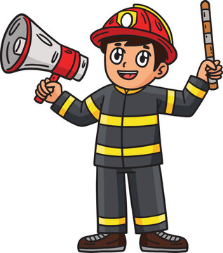 Firefighter with the Megaphone Cartoon Clipart 