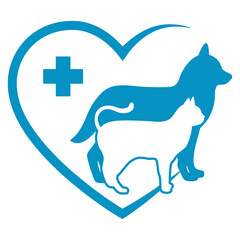 Veterinary clinic symbol with a dog and a cat  in the heart on a white background