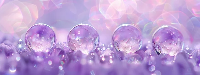 Rolgordijnen four water droplets sitting in a purple flower © paisorn