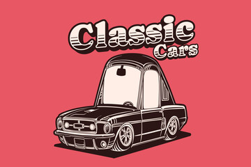 Vintage Classic Car Illustration. Retro Car With silhouette Style. Transportation Illustration Design
