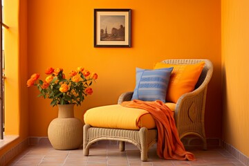 Mediterranean Sunset Orange and Sunny Yellow Cozy Corner Lounge Chair