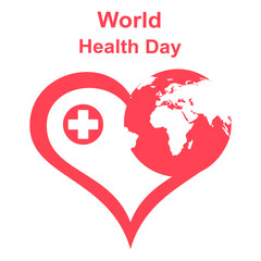 World Health Day.Earth globe with heart on white background