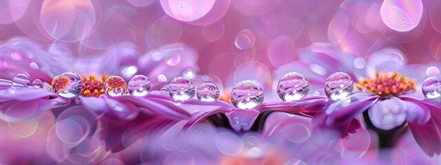 four water droplets sitting in a purple flower