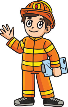  Firefighter with Handbag Cartoon Colored Clipart