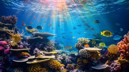 Outdoor-Kissen Coral reef and fish in the Red Sea. Egypt. Panorama © Iman